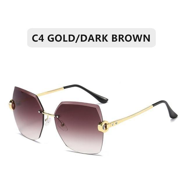 Classic Rimless Sunglasses Women Metal Frame Diamond Cutting Lens Sunglasses For Women New Fashion Black Color New Retro Sun Glasses For Women New Summer Style Sun glasses For Female Famous Style Frames