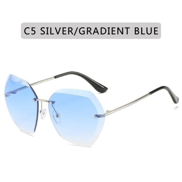 Classic Rimless Sunglasses Women Metal Frame Diamond Cutting Lens Sunglasses For Women New Fashion Black Color New Retro Sun Glasses For Women New Summer Style Sun glasses For Female Famous Style Frames