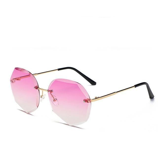 Classic Rimless Sunglasses Women Metal Frame Diamond Cutting Lens Sunglasses For Women New Fashion Black Color New Retro Sun Glasses For Women New Summer Style Sun glasses For Female Famous Style Frames
