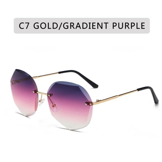Classic Rimless Sunglasses Women Metal Frame Diamond Cutting Lens Sunglasses For Women New Fashion Black Color New Retro Sun Glasses For Women New Summer Style Sun glasses For Female Famous Style Frames