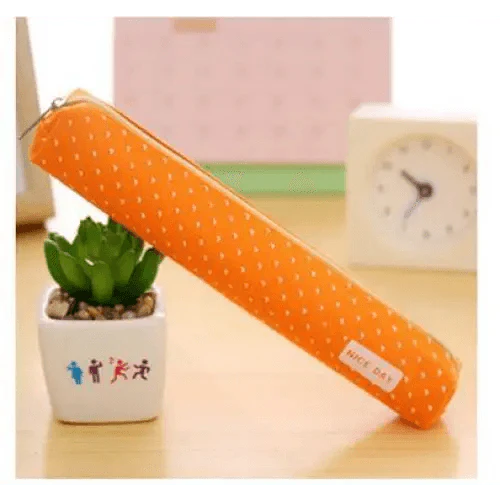 Classic Simple Candy Color Slim Canvas Pencil Pouch Pencil Bag For School Office Dot Printed Students Pencil Case