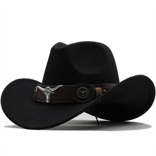 Classic Simple Women Men Wool Western Cowboy Hat Women Men's Western Cowboy Unisex Hat Gentleman Wide Brim Hat Dad Cowgirl Hats Cowgirl Hats With Wide Belt - ThisandThatShoppe