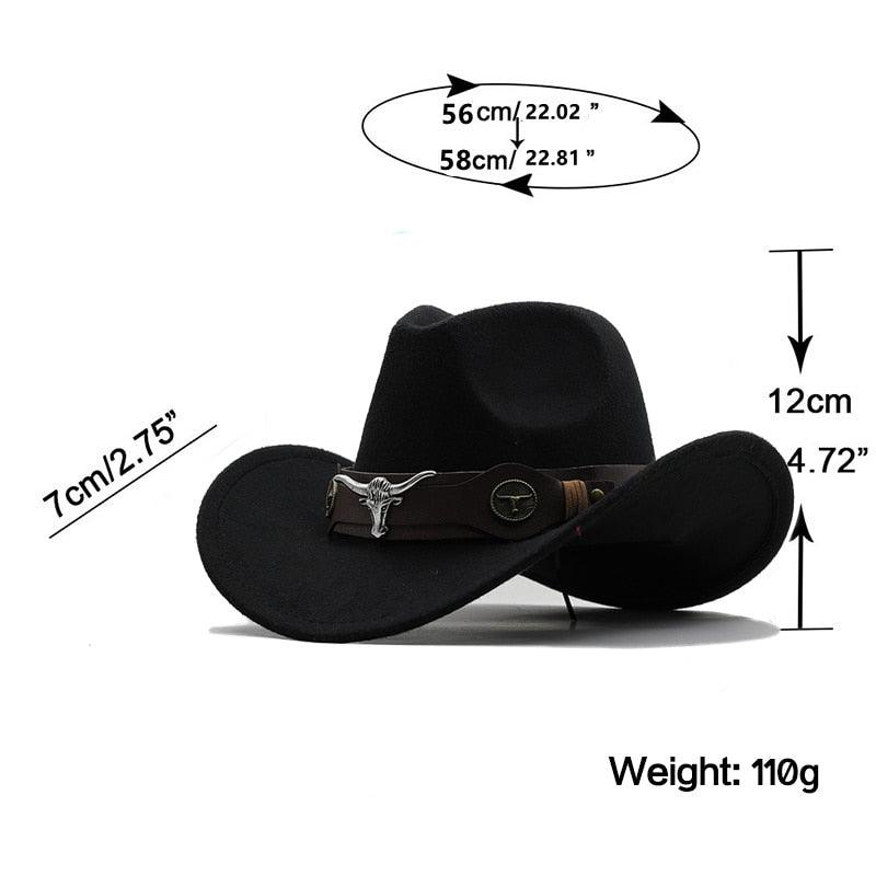 Klassischer schlichter Western-Cowboyhut aus Wolle für Damen und Herren, Unisex-Cowboyhut für Damen und Herren, Gentleman-Hut mit breiter Krempe, Vater-Cowgirl-Hüte, Cowgirl-Hüte mit breitem Gürtel