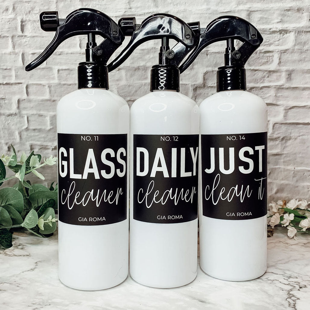 Bouteilles vaporisatrices en plastique de 473 ml avec étiquettes blanches ou noires imperméables