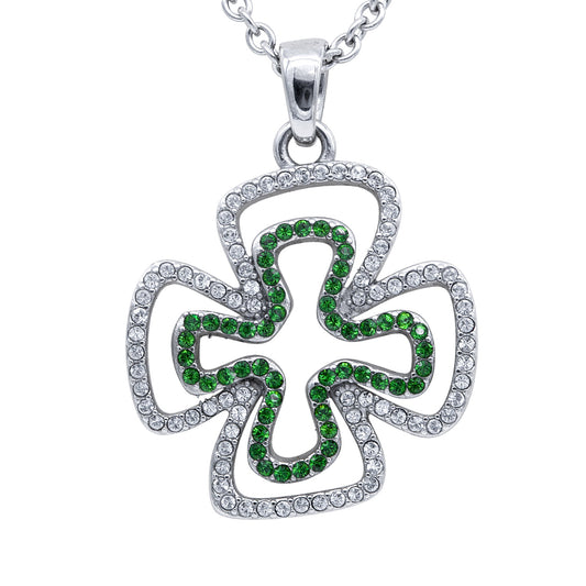Collier pendentif trèfle avec accents de cristal vert étincelant