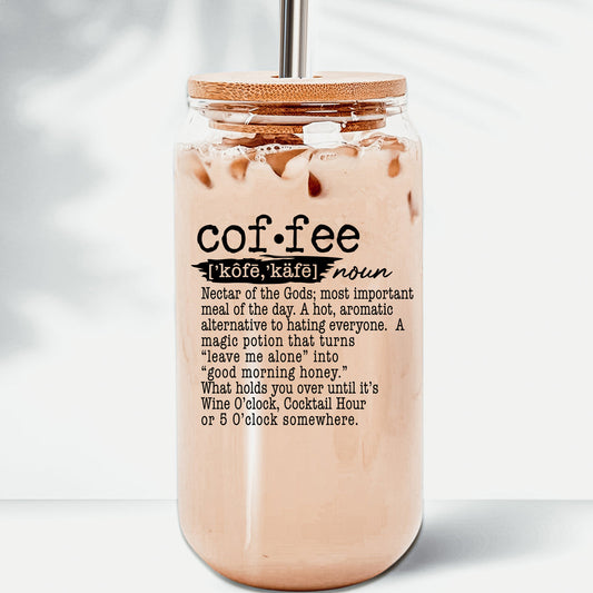 17oz Kaffeeglasbecher mit Bambusdeckel und wiederverwendbarem Trinkhalm für Heiß und Kalt
