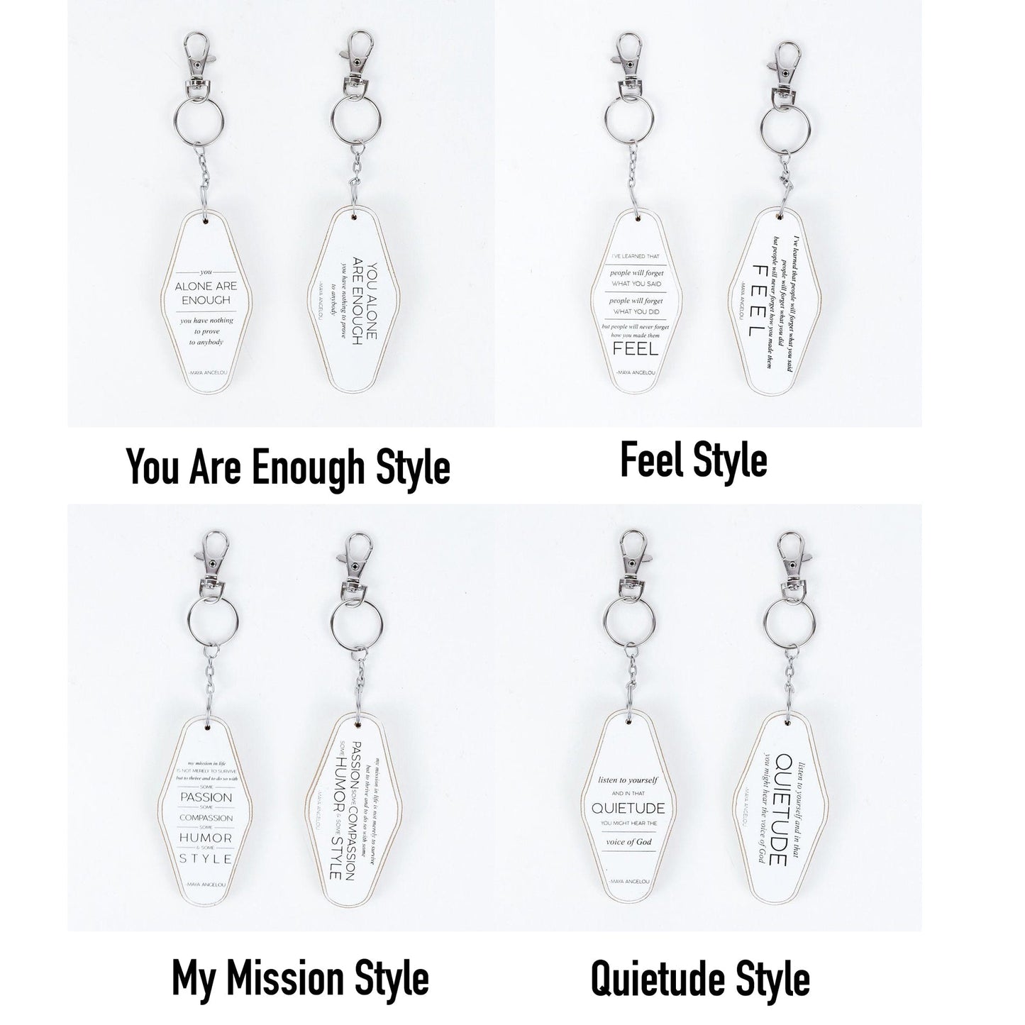 Wooden Inspirational Keychains Double Sided Engraved Motivational Messages Vertical Horizontal