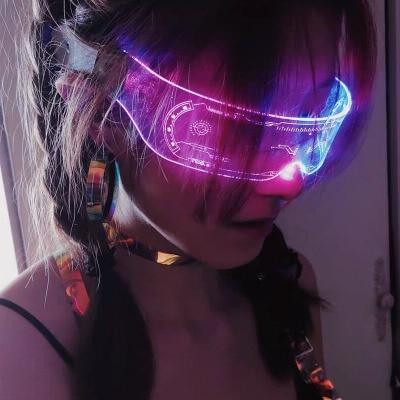 Colorful Luminous Popular Cycling Style Sunglasses For Men & Women New Futuristic Electronic Visor Glasses In Vintage Style Eyeglasses For Christmas Halloween Party