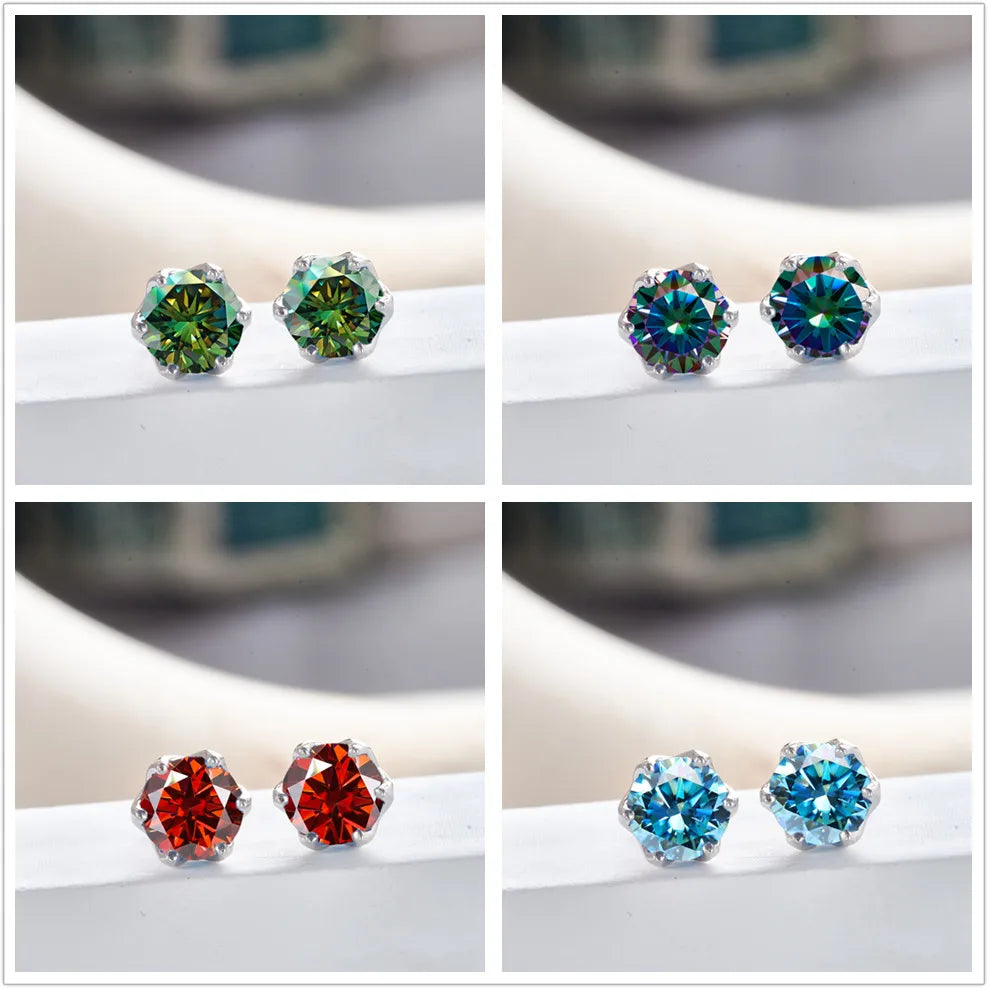 Boucles d'oreilles clous en moissanite rose et bleu roi en argent sterling S925, 0,5 1 2 carats, pour mariée