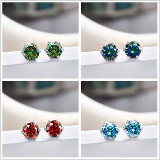 Boucles d'oreilles clous en moissanite rose et bleu roi en argent sterling S925, 0,5 1 2 carats, pour mariée