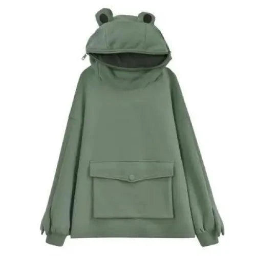 Cool Women Hoodie Perfect Sleeping Frog Pullover Winter Sense Hooded Modern Casual Sweatshirts Cute Funny Style Comfortable Frog Pullover Hoodie For Women