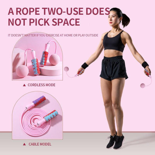 Cordless Skipping Rope Weight-Bearing Ball Sports Fitness Womens Indoor Dual-Use Weight Loss Sports Professional Fat Burning Ball Bearing Fast Rope Skipping Adjustable Memory Foam Anti Skid Handle Skipping Rope New Fitness Speed Rope For Men And Women