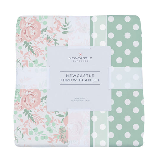Cotton Muslin Cozy Throw Blanket Desert Rose Jade Dots
