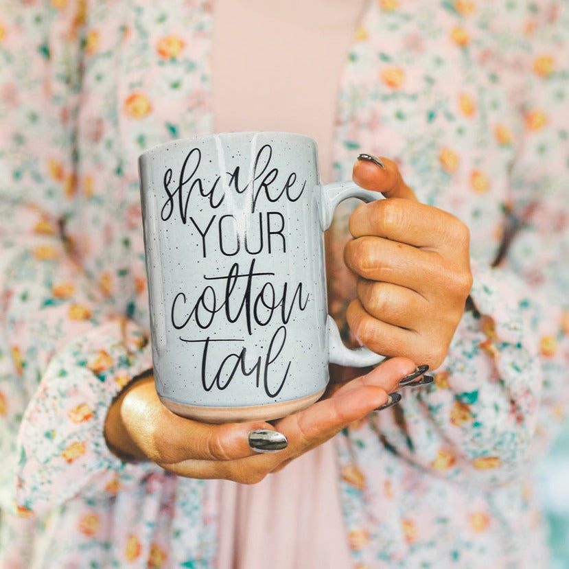 Shake Your Cotton Tail 16oz Ceramic Easter Coffee Mug Pastel Pink Blue