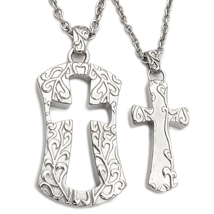 Paar Kreuz-Anhänger-Halsketten-Set aus Edelstahl, passend
