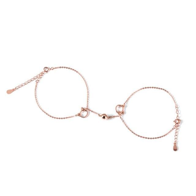 Couples Magnet Attract Bracelets Solid Color Simple Cute Cat Best Friend Bracelet Jewelry Magnet Bracelet Creative Attractive Stainless Steel Chain Bracelet For Women Men Valentine's Day Gift