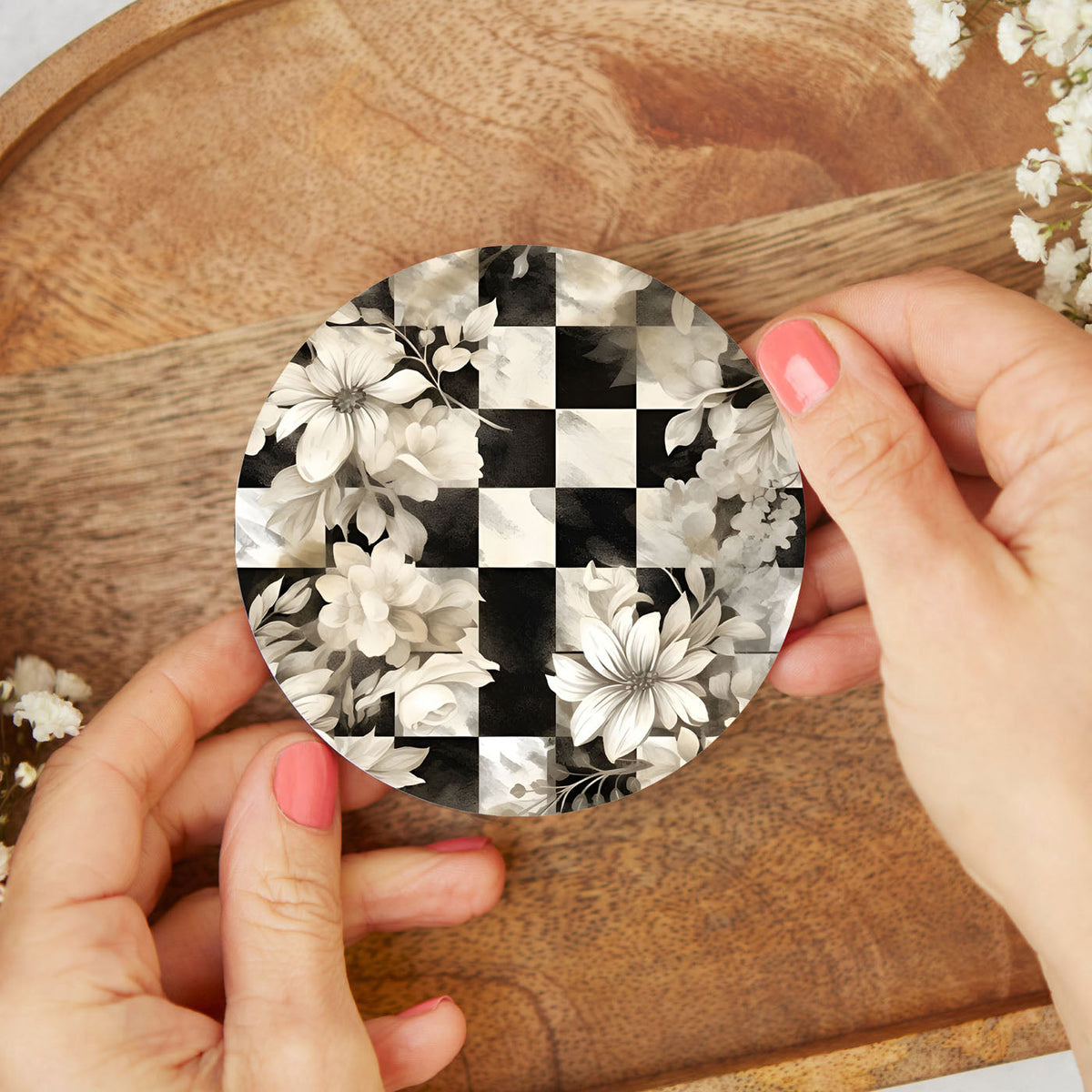 Spring Ceramic Coasters Set of 4 Courtly Check Designs Absorbent Drink Coasters for Table Protection