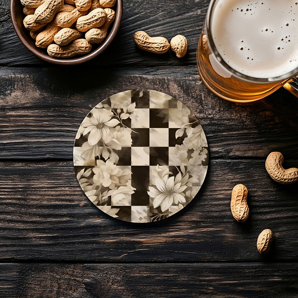 Spring Ceramic Coasters Set of 4 Courtly Check Designs Absorbent Drink Coasters for Table Protection