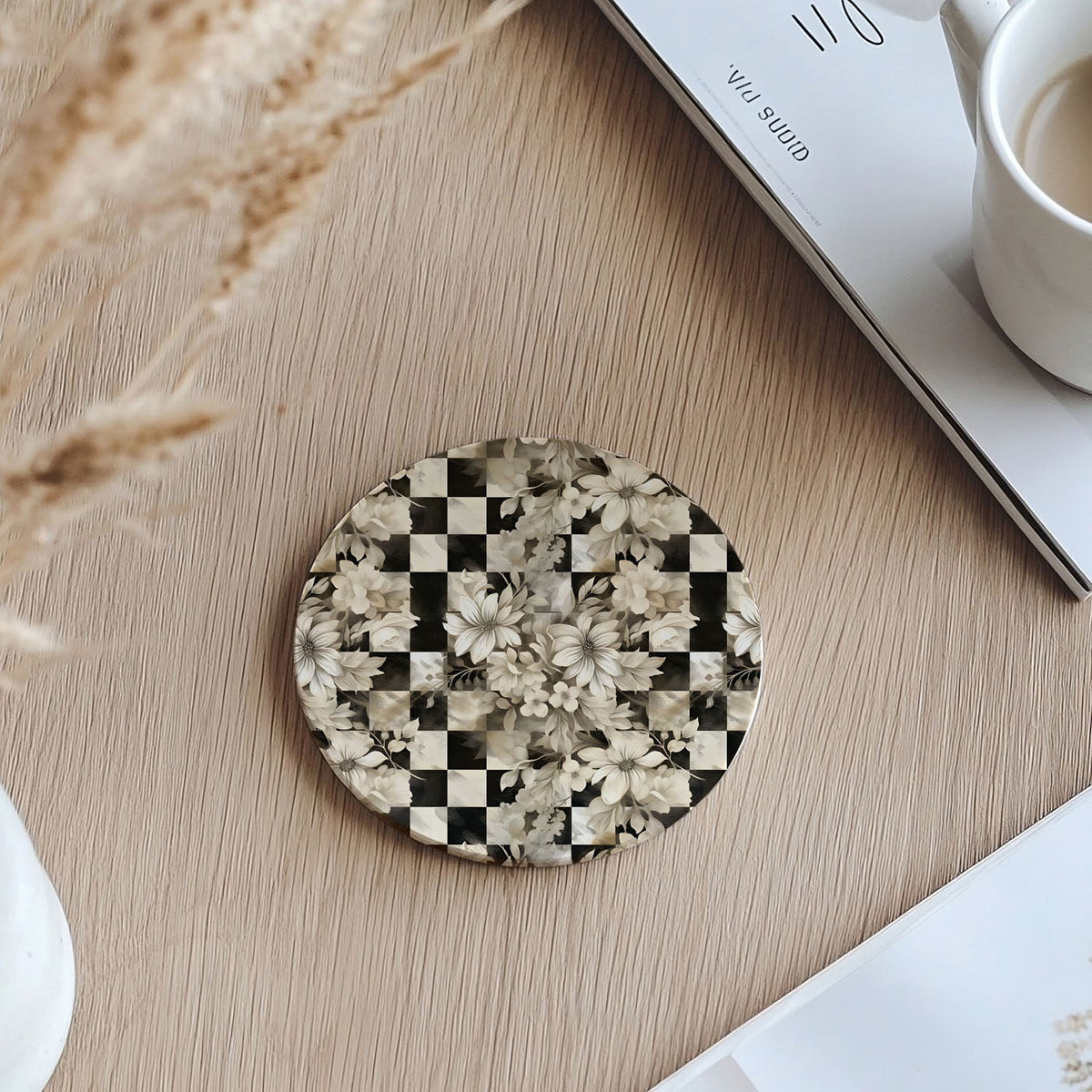 Spring Ceramic Coasters Set of 4 Courtly Check Designs Absorbent Drink Coasters for Table Protection