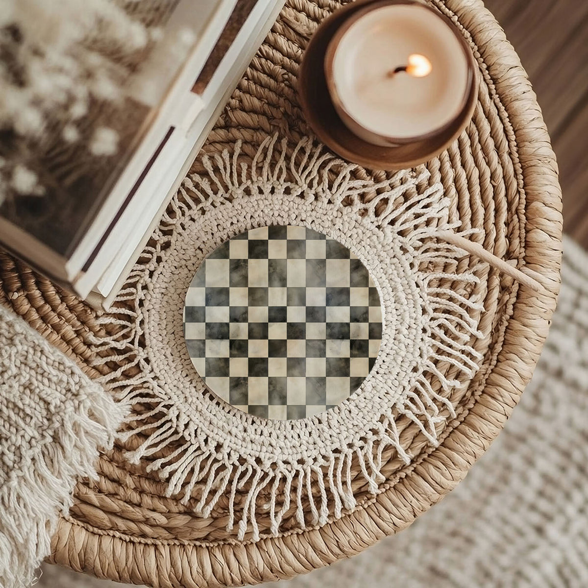 Spring Ceramic Coasters Set of 4 Courtly Check Designs Absorbent Drink Coasters for Table Protection