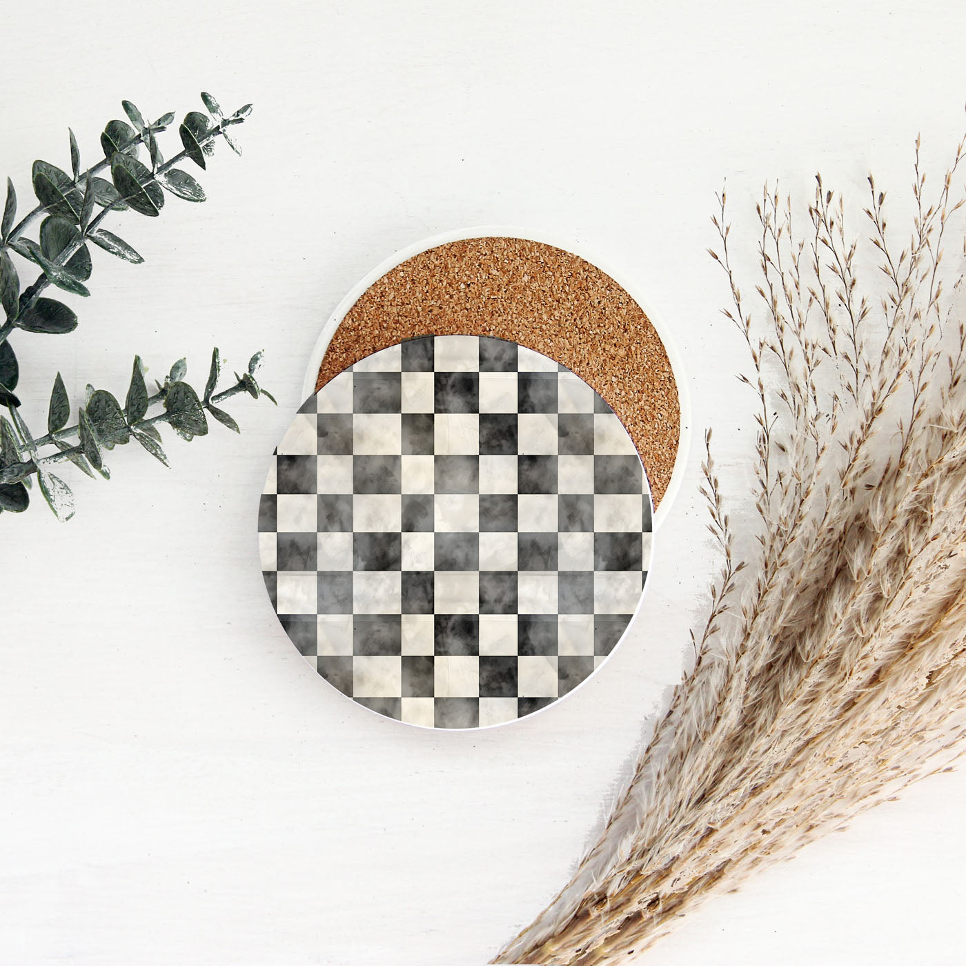 Spring Ceramic Coasters Set of 4 Courtly Check Designs Absorbent Drink Coasters for Table Protection
