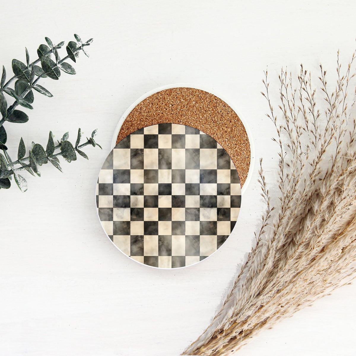 Spring Ceramic Coasters Set of 4 Courtly Check Designs Absorbent Drink Coasters for Table Protection