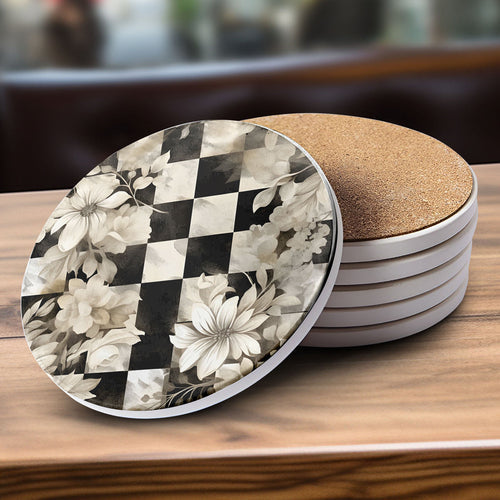 Spring Ceramic Coasters Set of 4 Courtly Check Designs Absorbent Drink Coasters for Table Protection