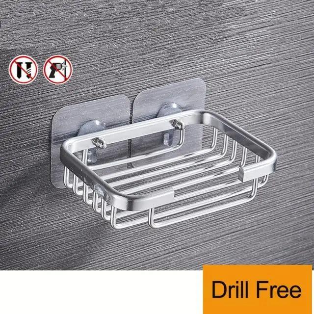 Creative Drill Free Soap Dish Holder Wall Mounted Storage Rack Toilet Soap Box Sponge Dish Bathroom Accessories Soap Dish Holder with Loofah Bath Sponge Towel Razor Holder for Bathroom Shower Kitchen Adhesive Wall Mounted No Drilling
