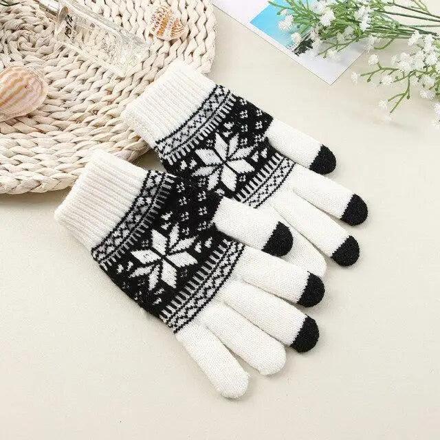 Creative New  Fashion Snow Printing Gloves Mobile Phone Touch Screen Knitted Gloves Winter Thick And Warm Gloves For Men And Women Touchscreen Gloves Stretch Knitted Mechanic Winter Warm Gloves