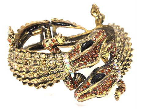 Manchette rigide Crocodile Crystal dorée