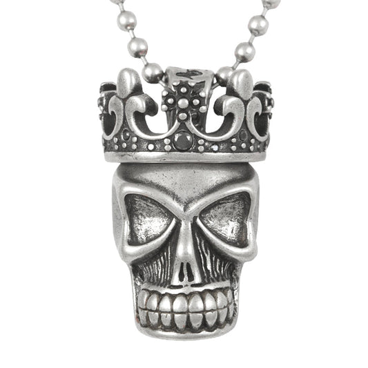 Collier Deux Pièces Pendentif Tête de Mort Couronne Gothique Argent