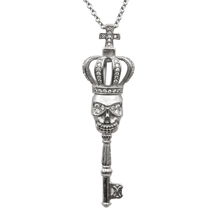 Krone Totenkopf Schlüssel Halskette Gothic Anhänger Silberkette