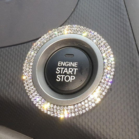 Crystal Car "Engine Start Stop" Decoration Interior Accessories Crystal Rhinestone Auto Engine Start Stop Decoration Crystal Interior Ring Gift for Vehicle Ignition Button Knobs Car Decor