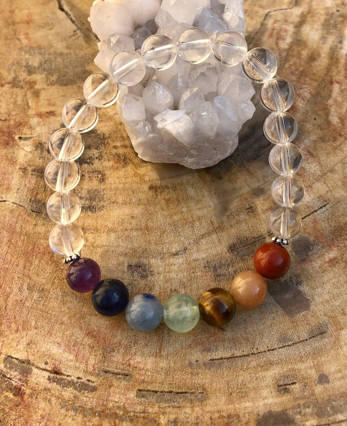 Crystal Quartz Chakra Beaded Stretch Bracelet Healing