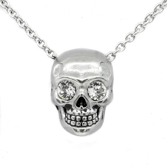 Collier tête de mort en cristal avec yeux en strass scintillants