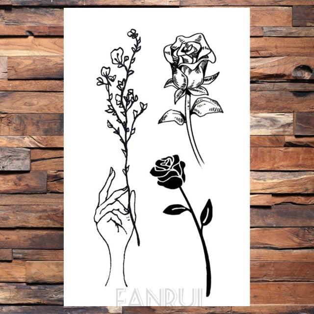 Cute Black Birds Temporary Waterproof Stickers Tattoo Flower Body Elegant Bird Butterfly Style For Womens