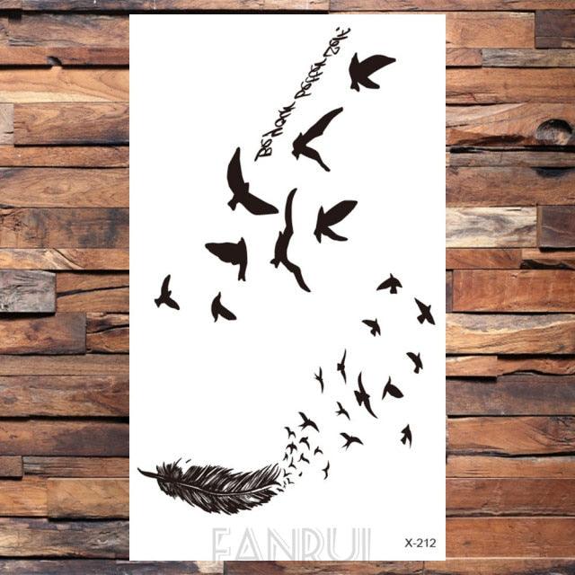 Cute Black Birds Temporary Waterproof Stickers Tattoo Flower Body Elegant Bird Butterfly Style For Womens