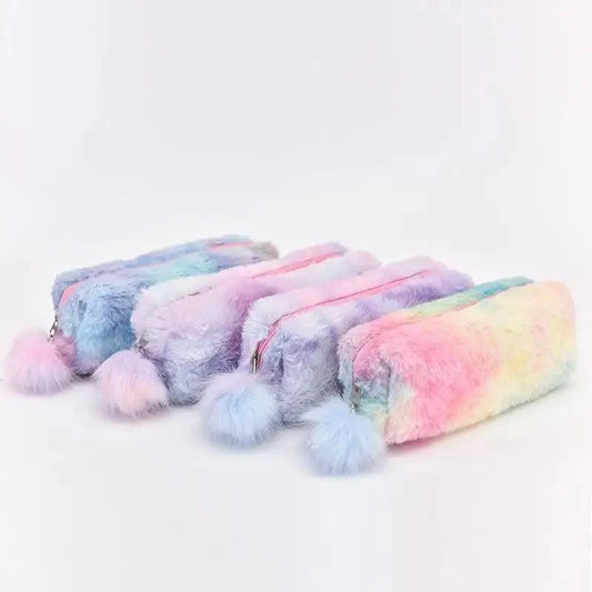 Cute Candy Color Creative Plush Students  Pencil Case Soft Stationery Large Capacity Pouch For Girls