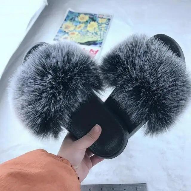 Cute Fluffy Ladies Indoor Warm Slippers Furry Luxury Flip Flops   Women's Fashion Flat Soft Flip Flops