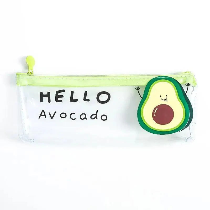Cute Fruit Theme Pencil Case Unique Design Avocado Pattern Transparent Pencil Pouch School Pencil Bag For Students
