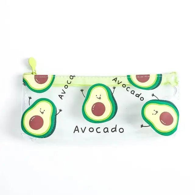 Cute Fruit Theme Pencil Case Unique Design Avocado Pattern Transparent Pencil Pouch School Pencil Bag For Students