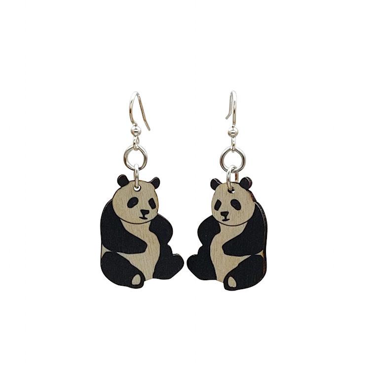 Niedliche kleine Panda-Holz-Ohrhänger, hypoallergen