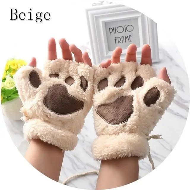 Cute Women Winter 1Pair Warm Fingerless Lovely Gloves Fluffy Colorful Comfortable Gloves For Autumn