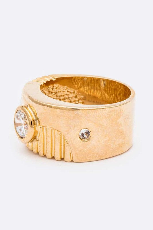 CZ Gravierter Strukturierter Goldbandring Für Damen Schmuck