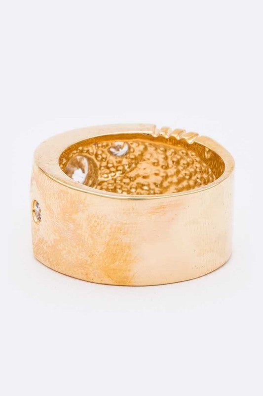 CZ Gravierter Strukturierter Goldbandring Für Damen Schmuck