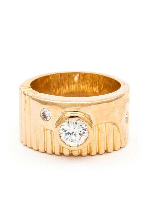 CZ Gravierter Strukturierter Goldbandring Für Damen Schmuck