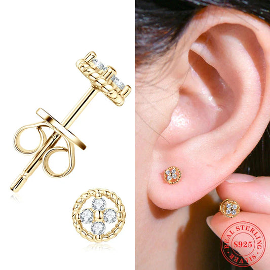 D-Color Moissanite Round Stud Earrings 925 Sterling Silver For Women Party