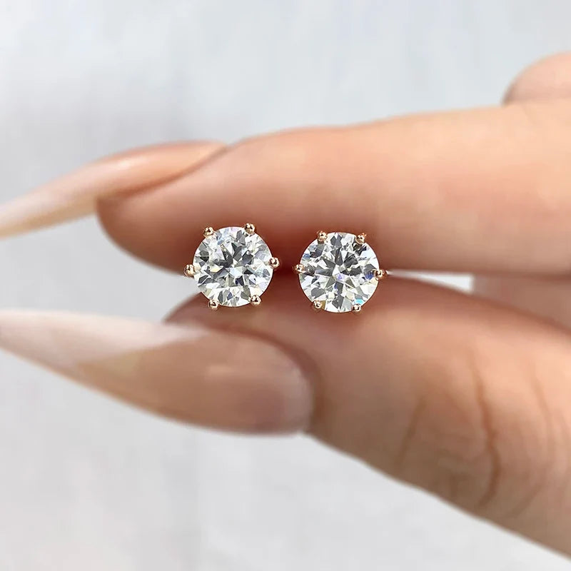Boucles d'oreilles clous en Moissanite couleur D 0,1-2 carats, certifiées, créées en laboratoire, argent sterling 925