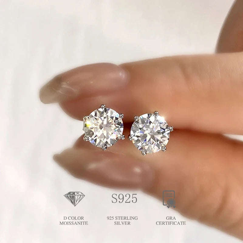 D Color Moissanite Stud Earrings 0.1-2ct Certified Lab Created 925 Sterling