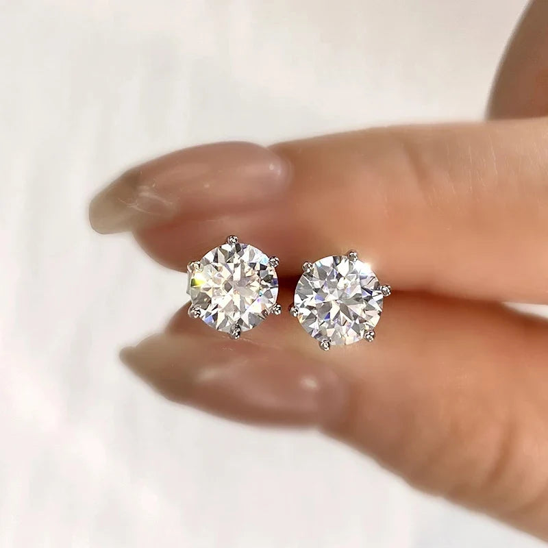 Boucles d'oreilles clous en Moissanite couleur D 0,1-2 carats, certifiées, créées en laboratoire, argent sterling 925